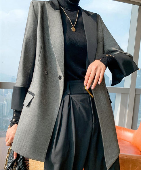 Contrast Lapel Sharp Tailored Jacket